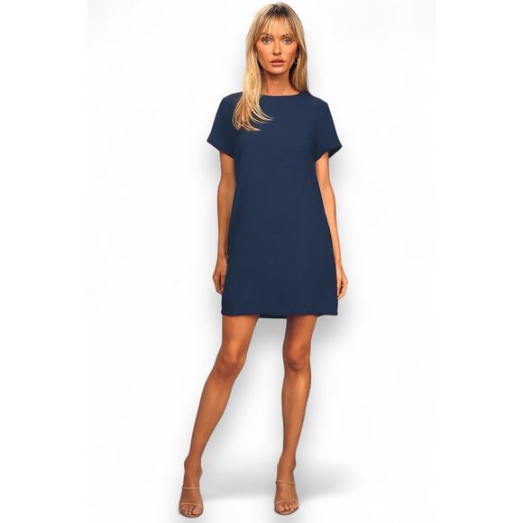 Lulus Shift And Stout Dress Size S Navy Blue Short Sleeve Shift Mini Dress - Picture 11 of 11